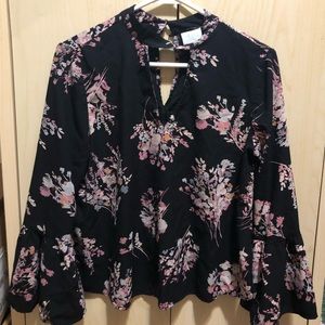 Abound Medium Floral Bell Sleeve Top